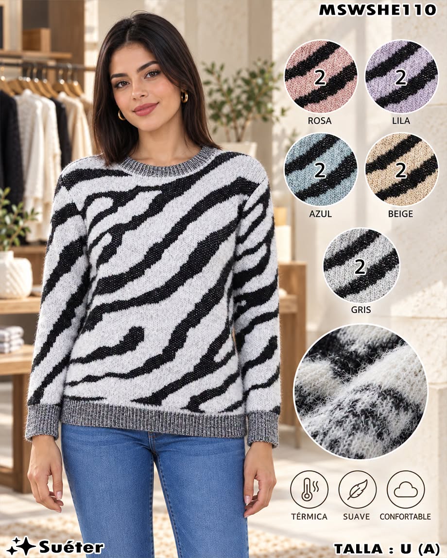 MSWSHE110 - Suéter Afelpado con Diseño de Cebra