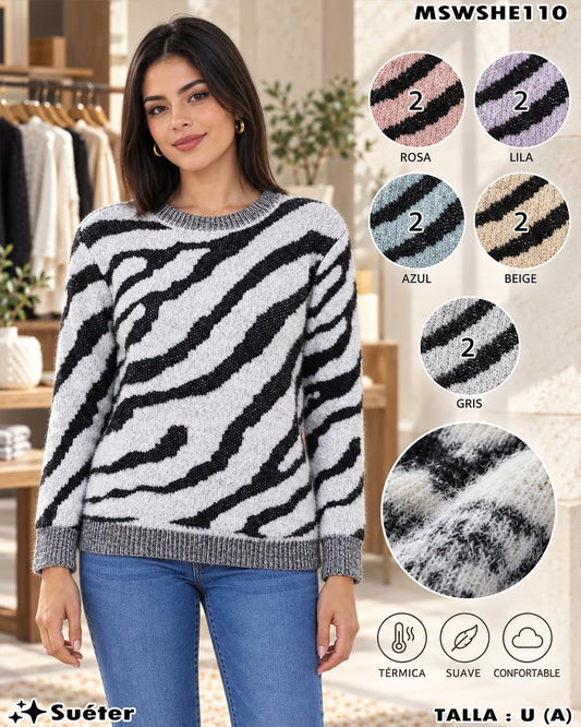 MSWSHE110 - Suéter Afelpado con Diseño de Cebra