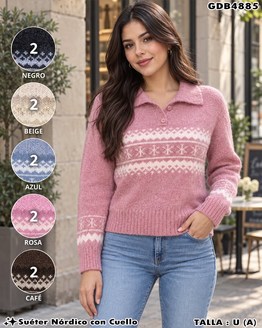 GDB4885 - Suéter Nórdico con Cuello para Dama