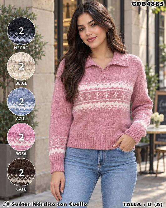 GDB4885 - Suéter Nórdico con Cuello para Dama