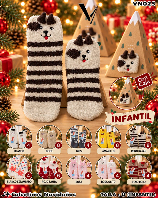 VN025 - Calcetines Navideños Afelpados Infantiles con Caja