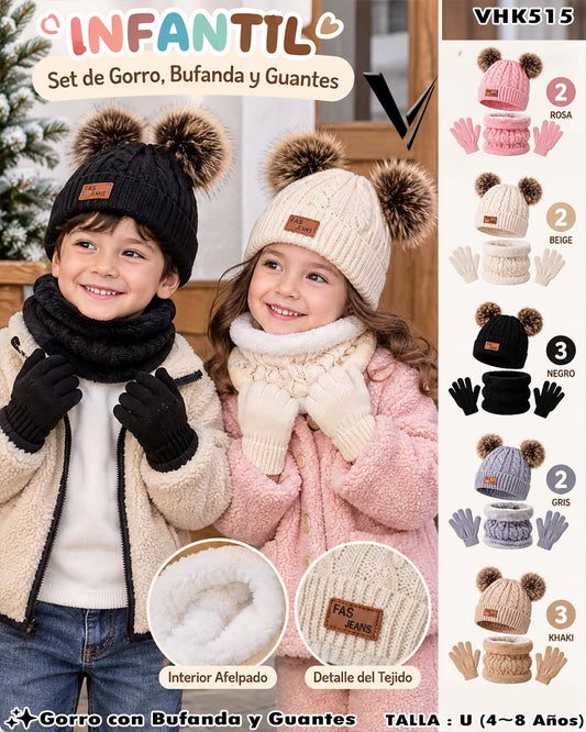VHK515 - Set Infantil de Gorro, Bufanda y Guantes