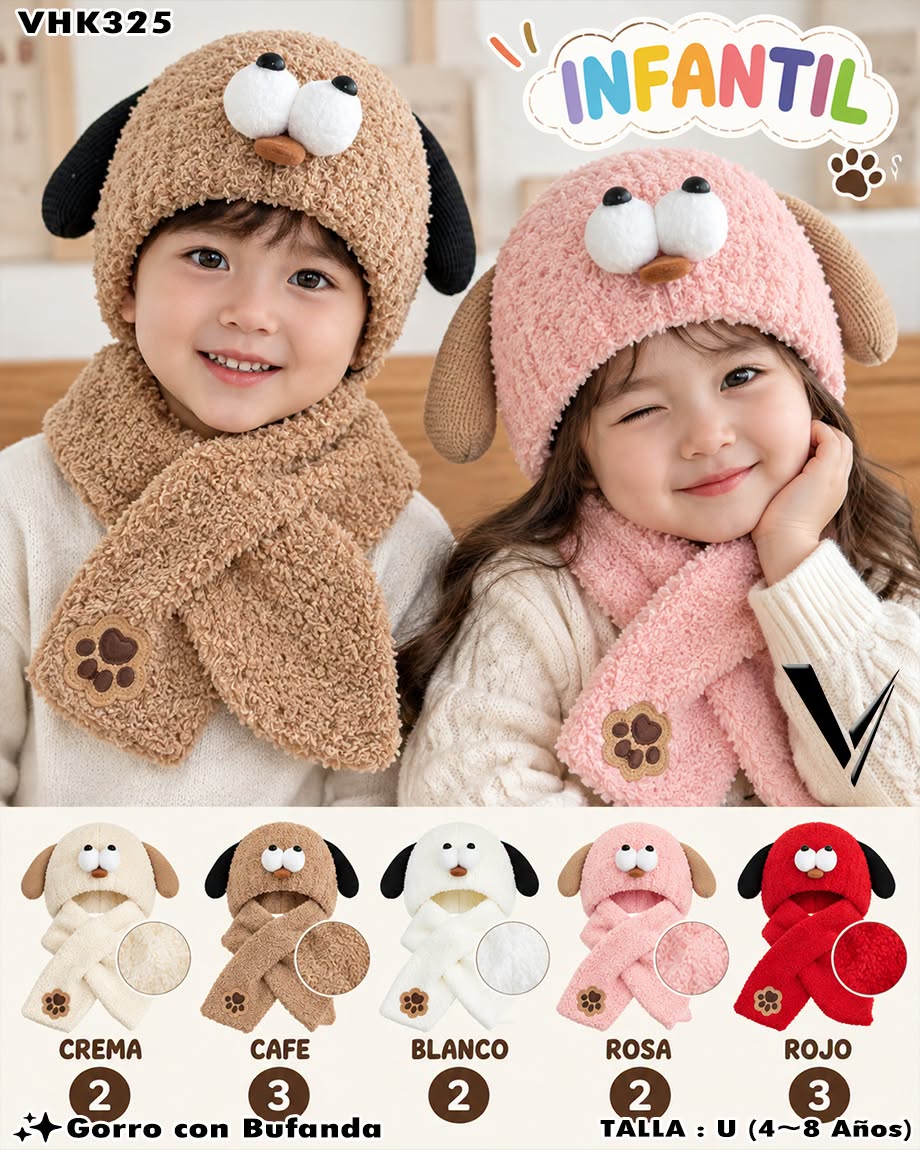 VHK325 - Set Infantil de Gorro con Bufanda de Perrito