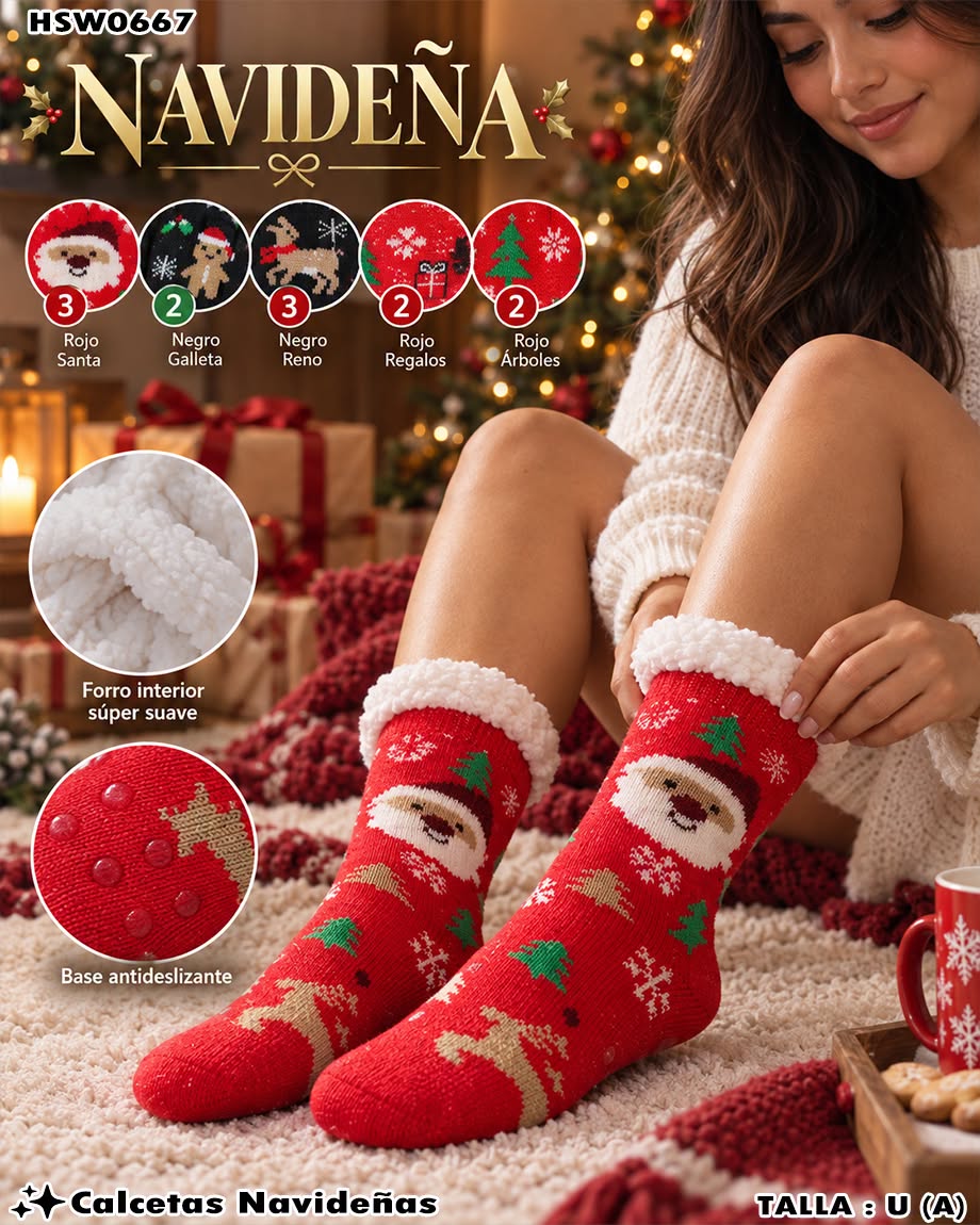 HSW0667 - Calcetas Navideñas Térmicas con Forro de Peluche