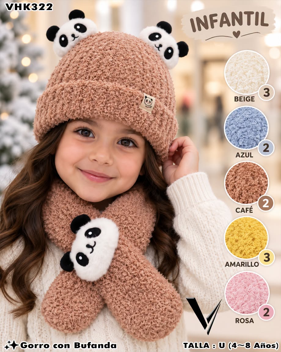VHK322 - Set Infantil de Gorro con Bufanda de Panda