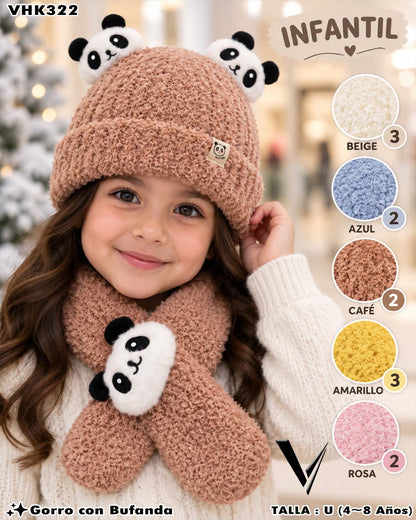 VHK322 - Set Infantil de Gorro con Bufanda de Panda