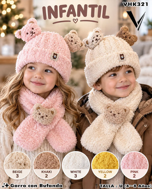 VHK321 - Set Infantil de Gorro con Bufanda de Osito