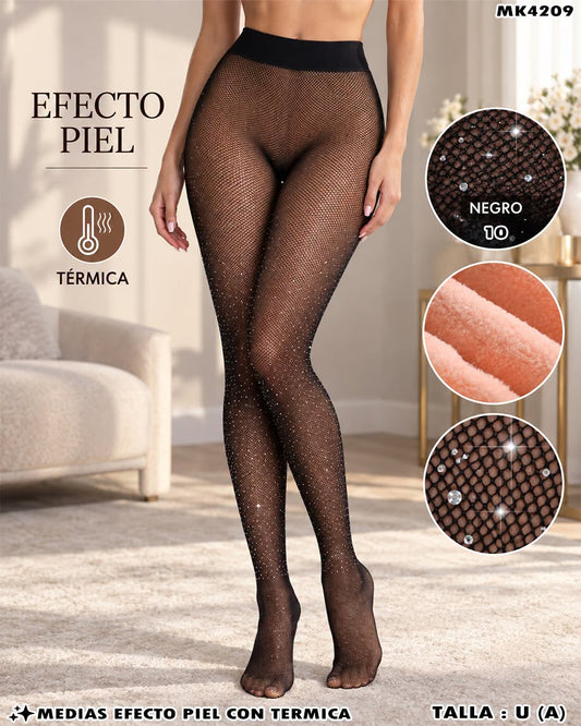 MK4209 - Medias Térmicas Efecto Piel de Red con Brillos