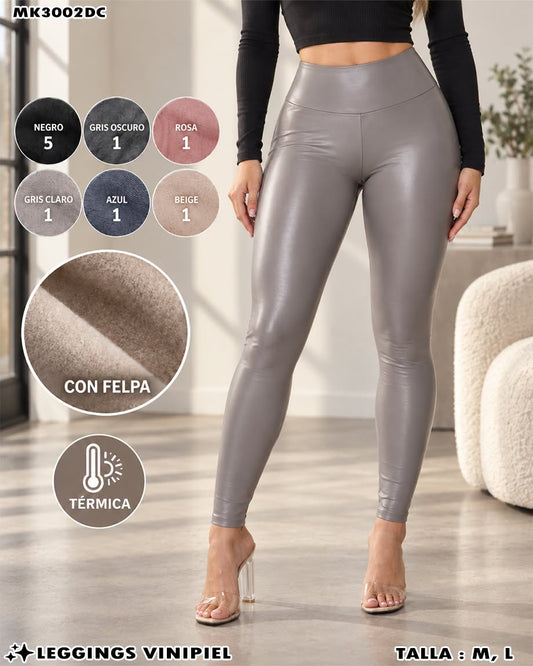 MK3002DC - Leggings Térmicos de Vinipiel con Felpa