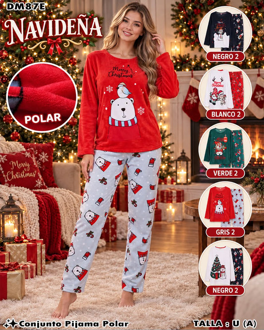 DM87E - Conjunto de Pijama Navideña Polar para Mujer