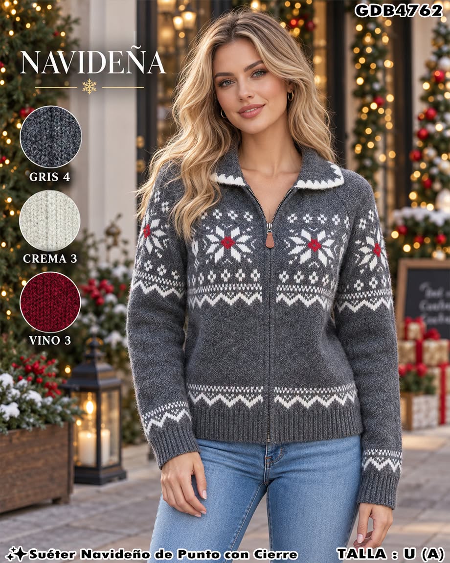 GDB4762 - Suéter Navideño de Punto con Cierre