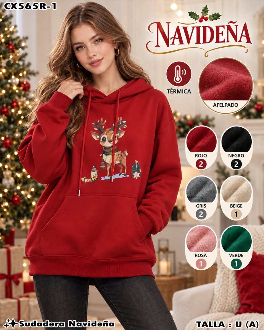 CX565R-1 - Sudadera Navideña con Capucha y Felpa