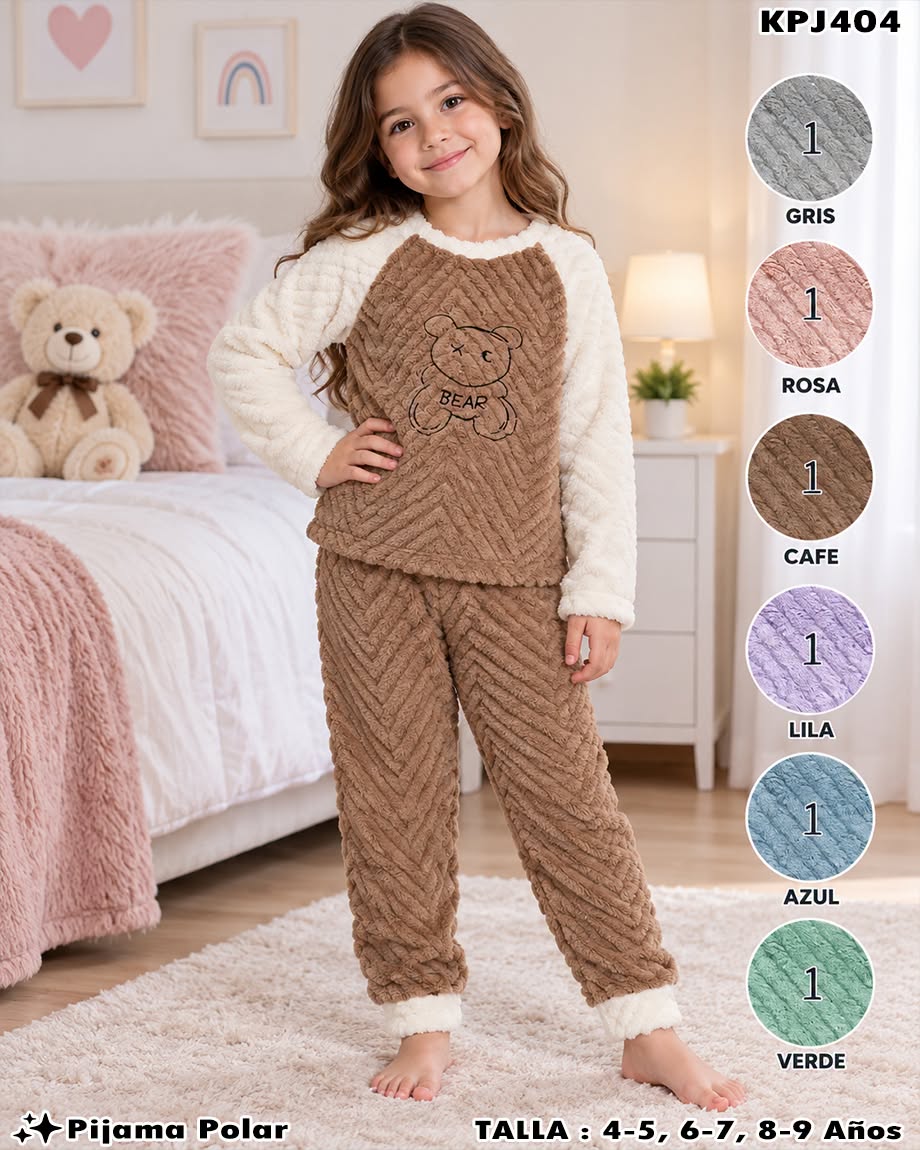 KPJ404 - Pijama Polar de Dos Piezas con Osito para Niña