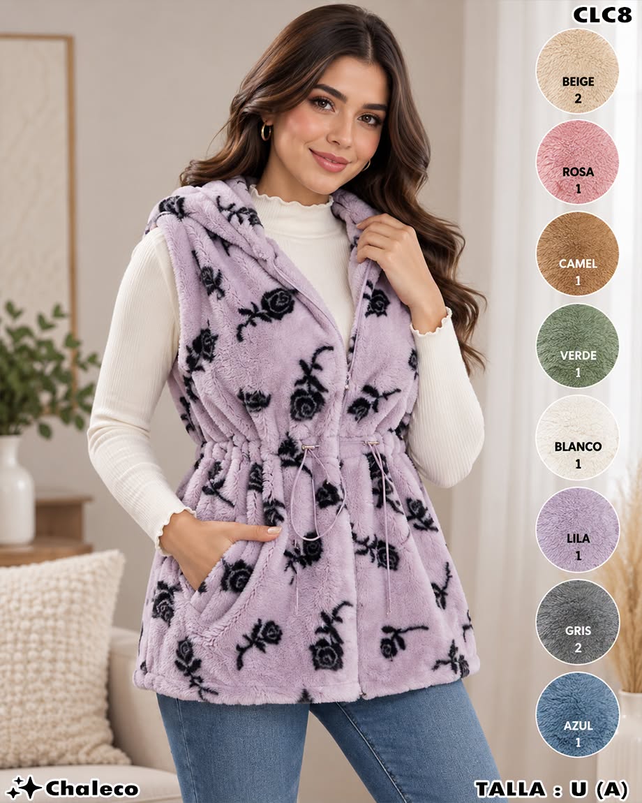 CLC8 - Chaleco de Peluche con Capucha para Dama