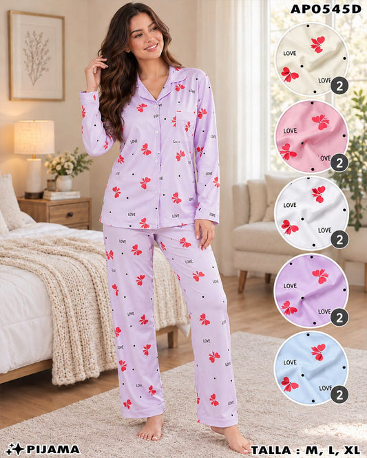 AP0545D - Pijama de 2 Piezas para Dama con Estampado LOVE