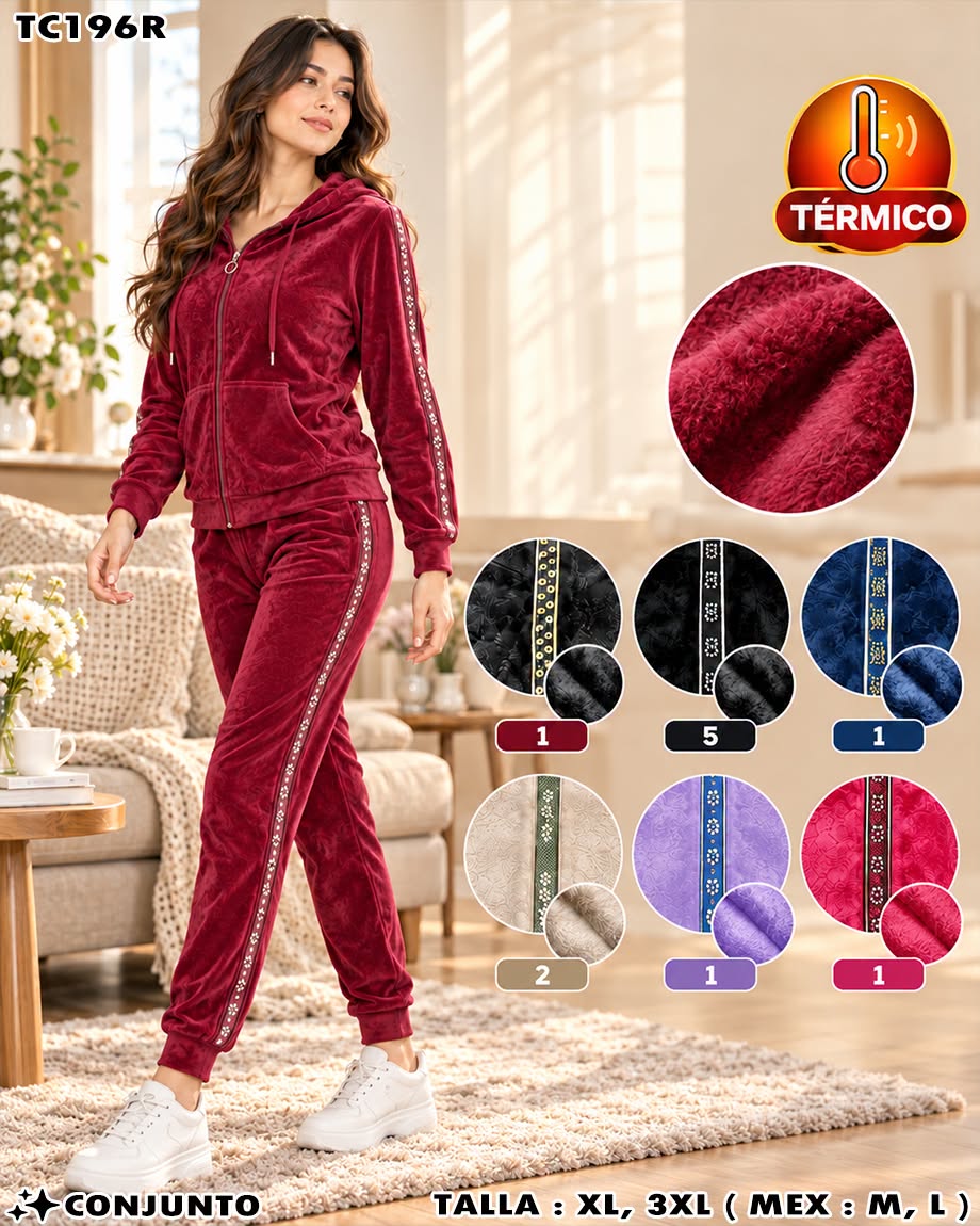 TC196R - Conjunto Térmico de Dama de Terciopelo con Detalles Decorativos