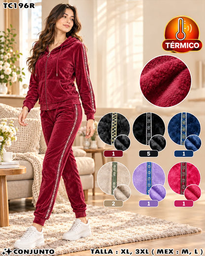 TC196R - Conjunto Térmico de Dama de Terciopelo con Detalles Decorativos