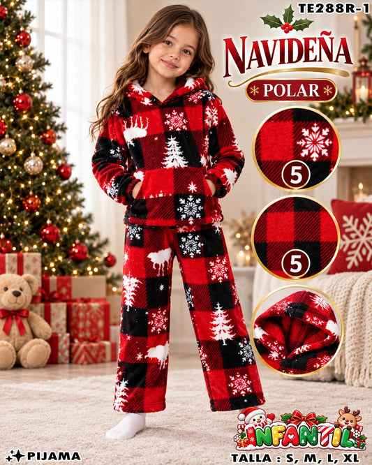 TE288R-1 - Pijama Navideña Infantil de 2 Piezas en Tela Polar