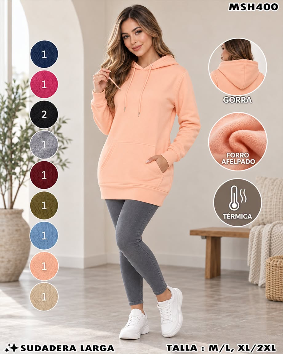 MSH400 - Sudadera Larga Térmica para Dama con Capucha