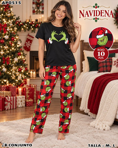 AP0515 - Pijama Navideña de 2 Piezas para Mujer