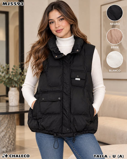 MJ5593 - Chaleco Acolchado con Bolsillos para Dama