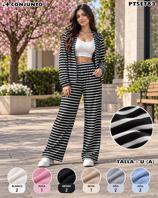PTSET83 - Conjunto de 2 Piezas a Rayas con Capucha para Dama