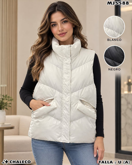 MJ5588 - Chaleco Acolchado con Cuello Alto para Dama