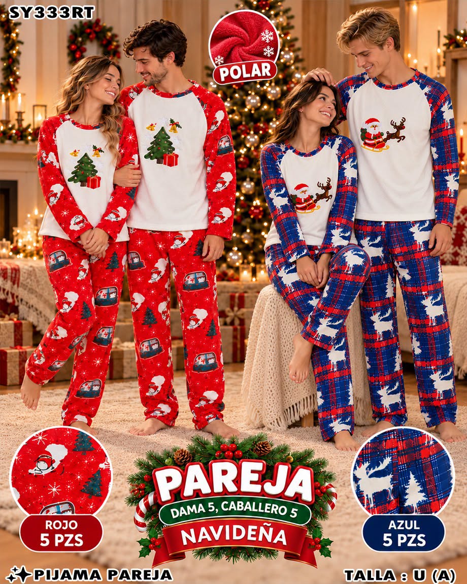 SY333RT - Pijama Navideña de 2 Piezas para Pareja de Polar