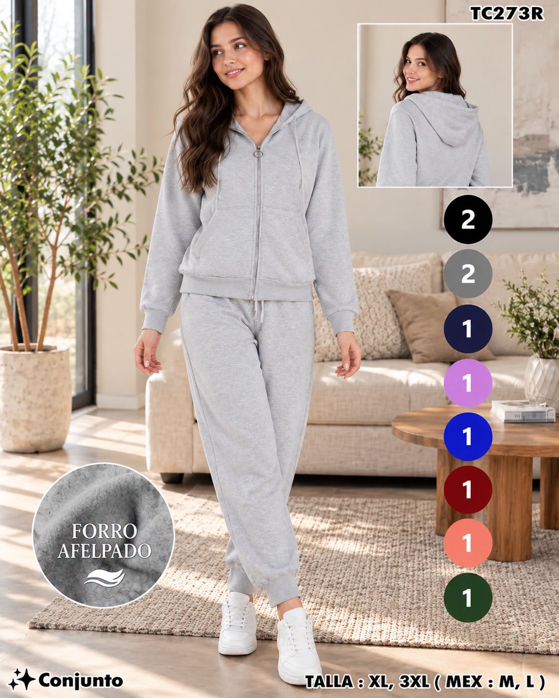 TC273R - Conjunto Deportivo Afelpado para Dama con Capucha