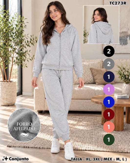 TC273R - Conjunto Deportivo Afelpado para Dama con Capucha