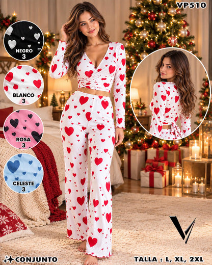 VP510 - Conjunto de Pijama para Dama con Corazones