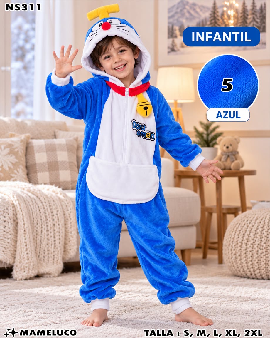 NS311 - Mameluco Infantil de Doraemon con Gorro