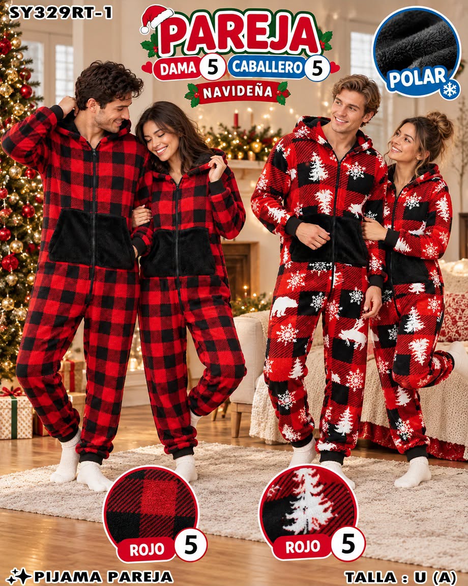 SY329RT-1 - Pijama Mameluco Navideño para Pareja de Polar