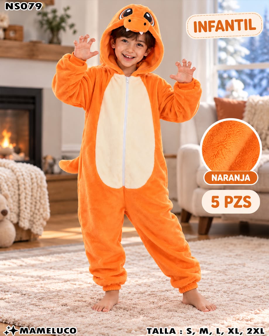 NS079 - Mameluco Infantil de Charmander con Gorro