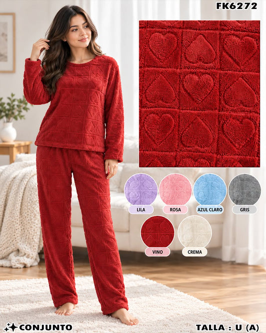 FK6272 - Conjunto de Pijama Térmica para Dama con Corazones