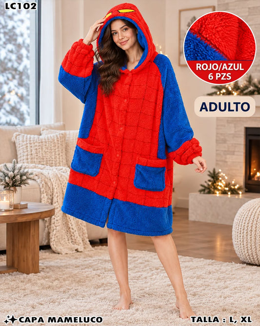 LC102 - Capa Mameluco de Spider-Man con Gorro para Adulto