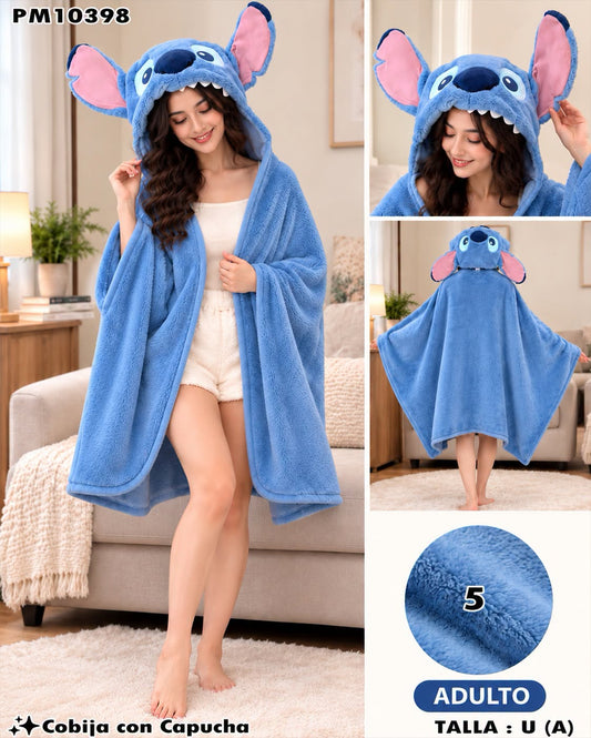 PM10398 - Cobija Grande con Capucha de Stitch para Adulto