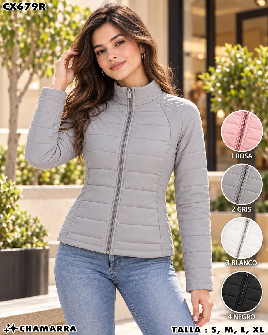 CX679R - Chamarra Acolchada de Dama con Cuello Alto