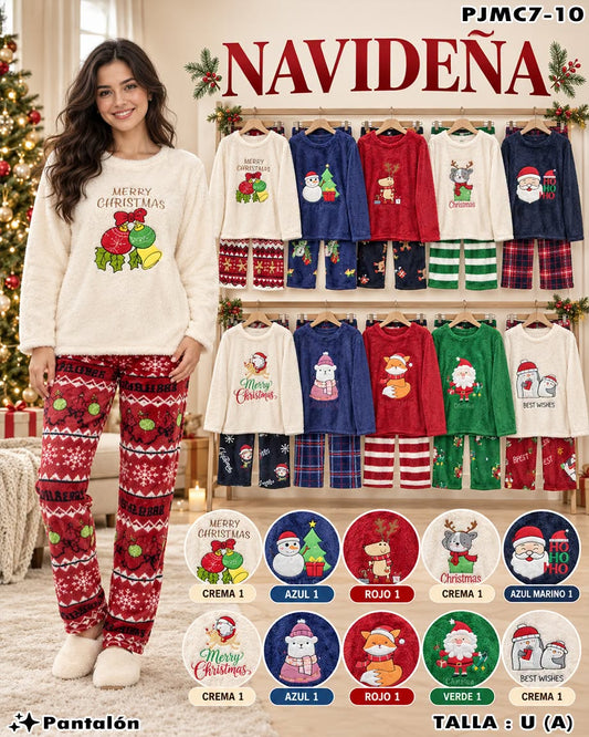 PJMC7-10 - Conjunto de Pijama Navideña de Peluche