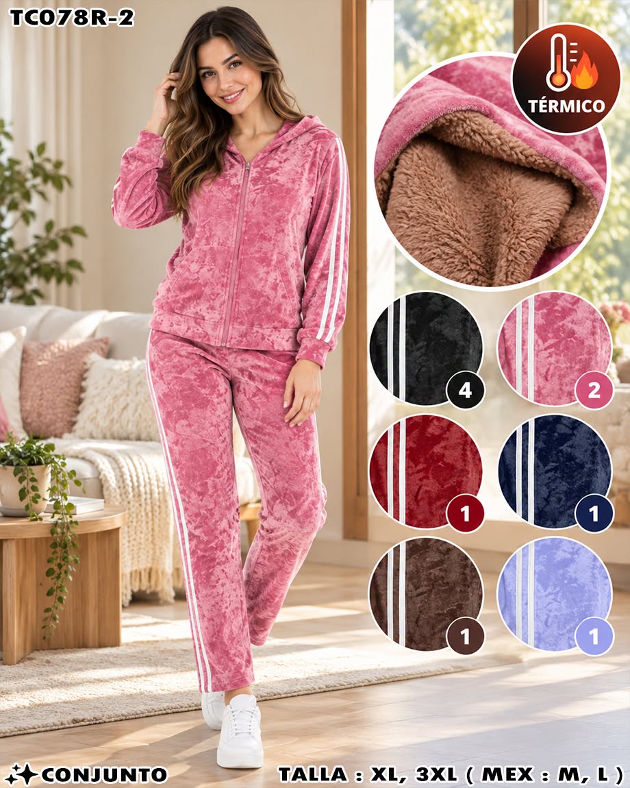 TC078R-2 - Conjunto Térmico de Dama de Terciopelo con Franjas Laterales