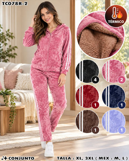 TC078R-2 - Conjunto Térmico de Dama de Terciopelo con Franjas Laterales
