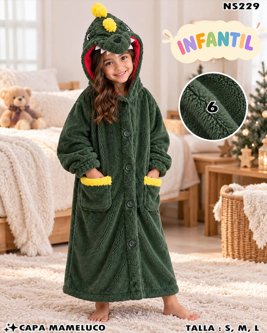NS229 - Capa Mameluco Infantil de Dinosaurio con Gorro