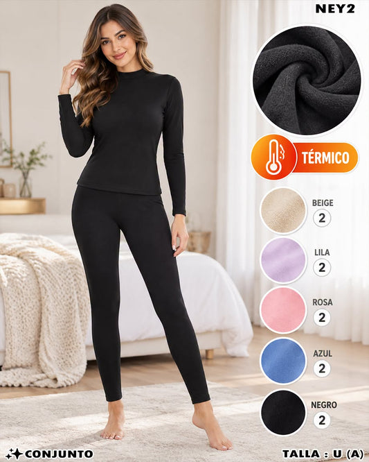 NEY2 - Conjunto Térmico de Blusa Manga Larga y Leggings para Dama