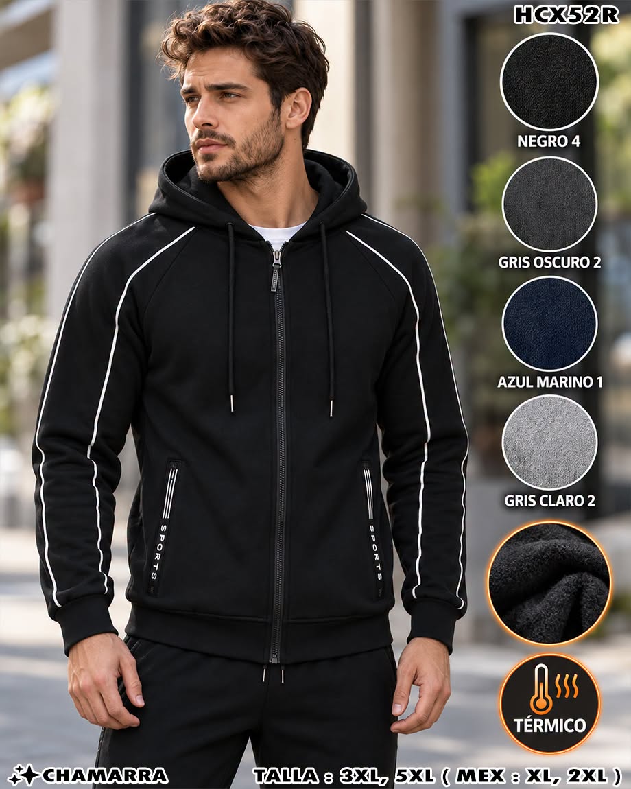 HCX52R - Chamarra Térmica de Caballero con Franjas Deportivas