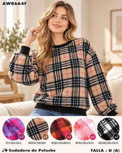 AW8664F - Sudadera de Peluche a Cuadros