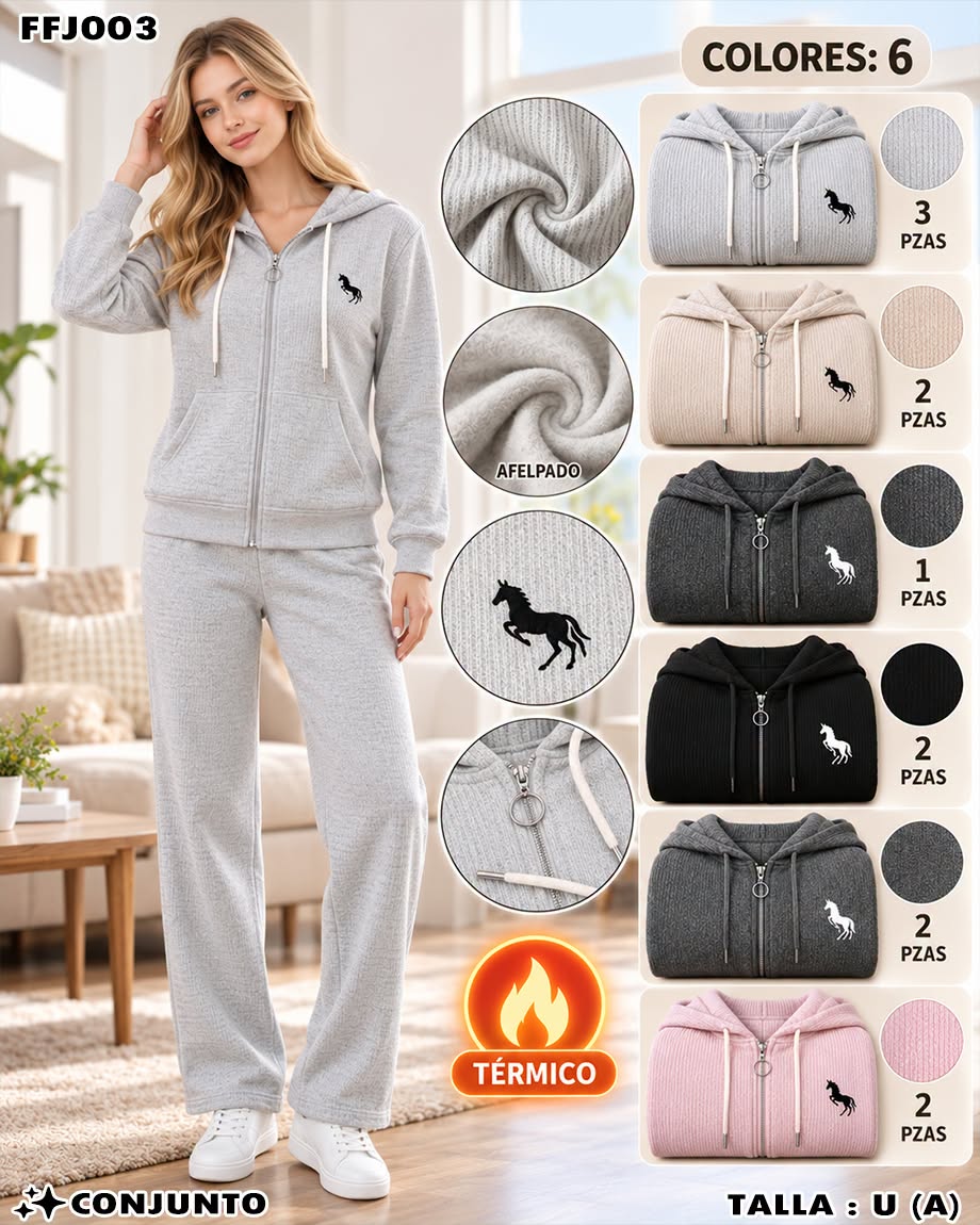 FFJ003 - Conjunto Térmico de Sudadera con Cierre y Pantalón para Dama