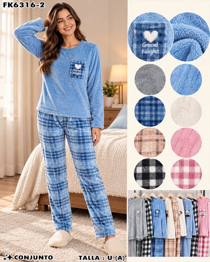 FK6316-2 - Conjunto de Pijama de Peluche a Cuadros
