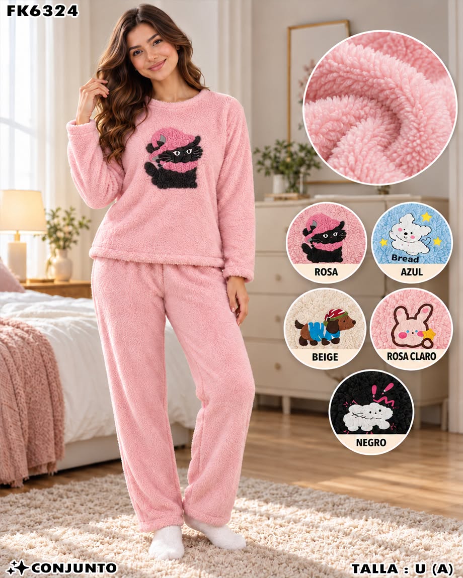 FK6324 - Conjunto de Pijama de Peluche con Aplicaciones