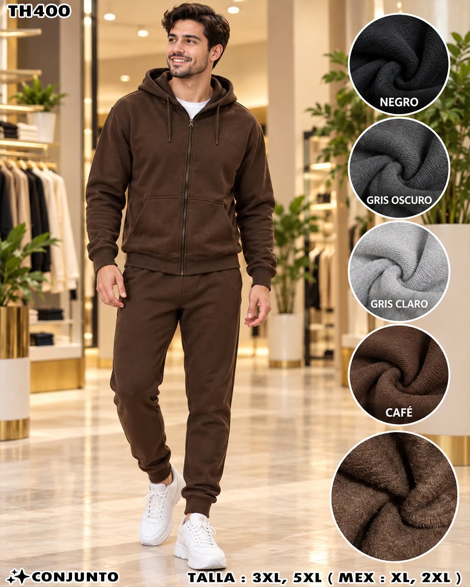 TH400 - Conjunto Térmico de Sudadera con Cierre y Pants para Caballero