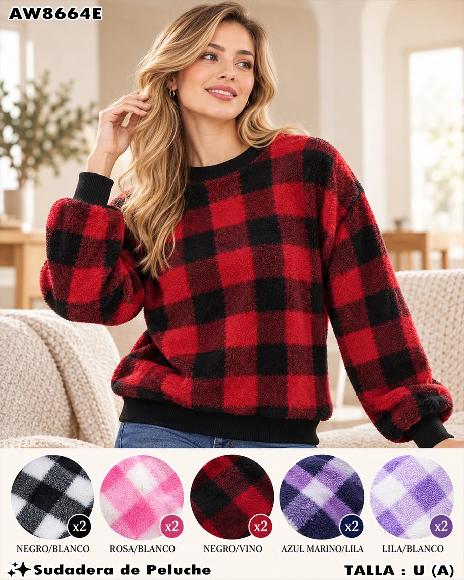 AW8664E - Sudadera de Peluche a Cuadros